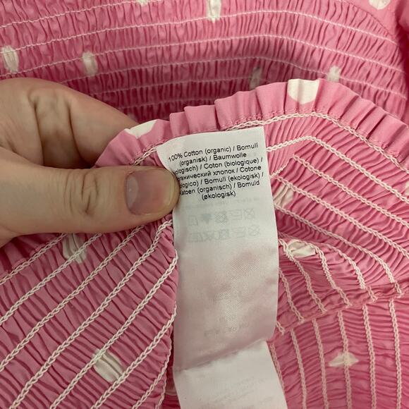 Ganni Polka Dot Print Balloon Sleeve Smocked Blouse - Picture 7 of 9